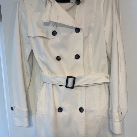 Zara White Trench Coat Jacket Banana Republic MK Kors H&M J Crew Loft M/L 6/8 - Picture 5 of 13
